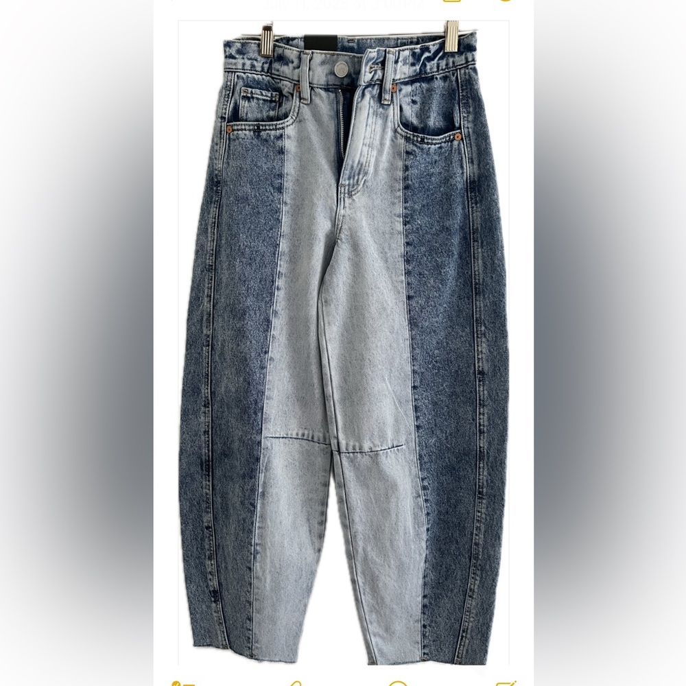 BLANK NYC Fray Hem Barrel Leg Jeans Size 24 Piece By Piece Blue NWT - Picture 3 of 9
